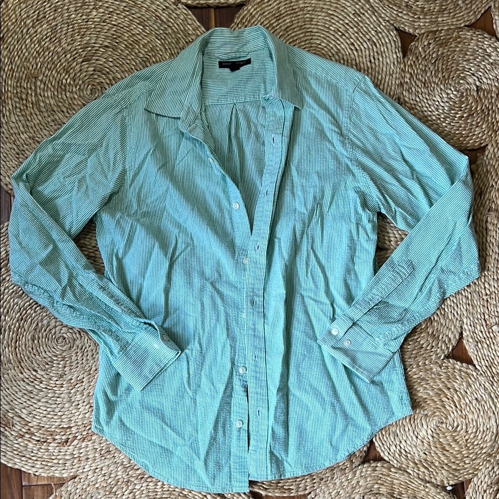 Green Striped Button-Up Shirt